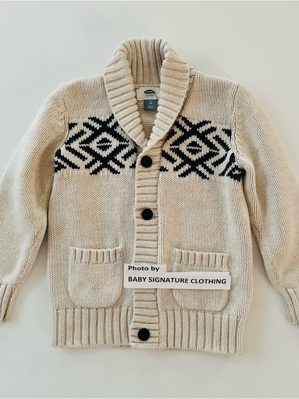 Old Navy 4T Toddler Boy Cream Shawl Collar Cardigan Sweater Fair Isle Holiday